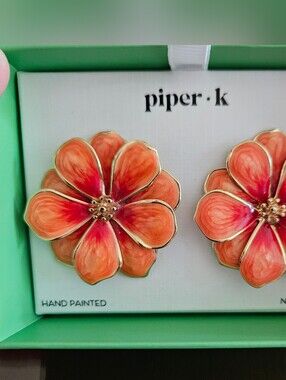 piper·k Hand Painted Orange Flower Clip-On Earrings